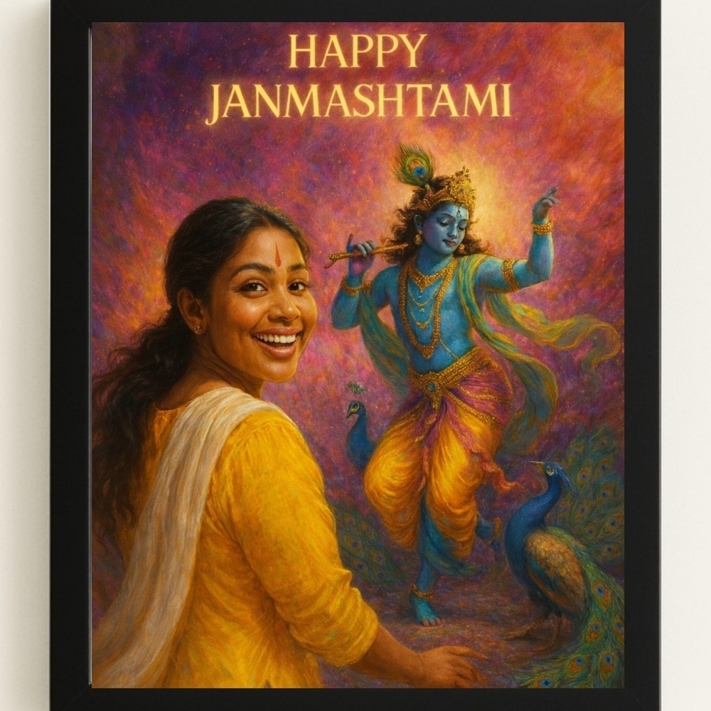 Divine Krishna Art Print - Blue and Gold